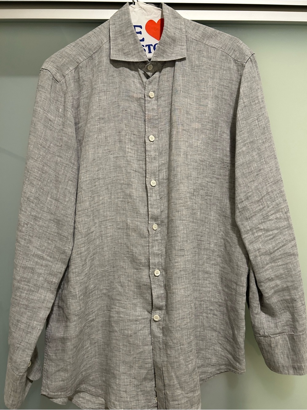 Canali Men's Gray Linen Blend Button-Down Shirt